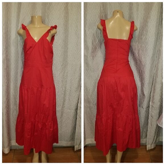 Maggy London Women's Ruffle V-Neck Halter Tiered Maxi Vacation Resort Event 6 - Picture 2 of 15